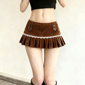 กระโปรงผ้าลูกฟูกสไตล์เรโทร เอวธรรมชาติ ดีไซน์จับจีบ หวานซ่อนเปรี้ยว สไตล์มินิสเกิร์ตลำลอง ใส่ได้ทุกฤดู - Product Image 1