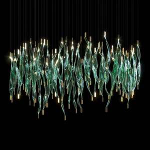 Lámpara de Araña Moderna de Cristal Rojo, Lámpara Colgante de Cristal con Altura Ajustable, LED Blanco Cálido 3500K, Marco Dorado para Sala de Estar - Product Image 5