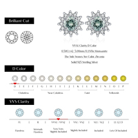 RUNQI Exquises Boucles d'oreilles clous en argent sterling S925 avec moissanite 1 carat, sertissage griffe plaqué rhodium, certifiées CMA, tendance pour femme
