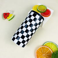 Pendingin Kaleng Checkerboard 12oz yang Dapat Disesuaikan, Terbuat dari Baja Tahan Karat, Cocok untuk Menyimpan Bir, Air Soda, dan Minuman
