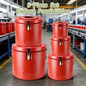 Oferta: Juego de 5 Neveras Metálicas Resistentes para Camping, 10-15-20-30-40L, Redondas - Product Image 1