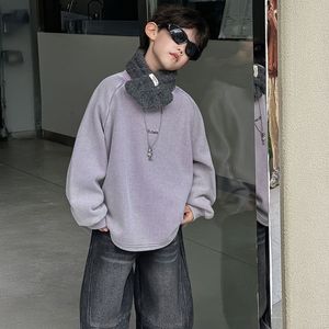 <span class=keywords><strong>Sweat</strong></span>-shirt en polaire pour garçons, version coréenne automne-hiver 2026, imprimé, en coton écologique, col rond, couleur unie - Product Image 4