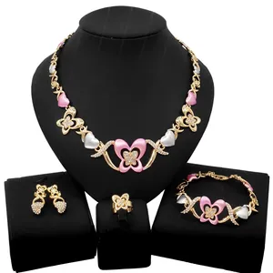 Yalaili Set Perhiasan Kalung Kupu-kupu, Set Perhiasan Gelang Anting-Anting Kualitas Tinggi Berlian Imitasi 18K Lapis Emas X0183