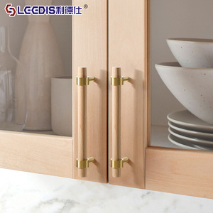 LGEDIS Solid Wood Cabinet Handles Walnut Brass Bar Knobs Chinese Style Furniture Door Drawer <b>Wardrobe</b> Handle - Product Image 2