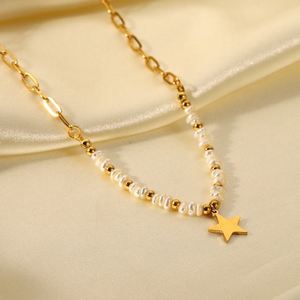 สร้อยคอไข่มุกธรรมชาติขายดี พร้อมจี้รูปดาวสแตนเลสสำหรับผู้หญิง - Product Image 4