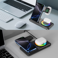Chargeur sans fil 3 en 1 avec charge rapide (15W), indicateur LED, design magnétique et veilleuse pour téléphones et montres connectées