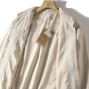 Giacca di <span class=keywords><strong>lino</strong></span> da <span class=keywords><strong>uomo</strong></span> Safari Casual Safari giacca da <span class=keywords><strong>uomo</strong></span> in puro colore senza colletto Retro giacca a vento Ramie - Product Image 6