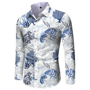 <span class=keywords><strong>Camisa</strong></span> Casual de Hombre, Corte <span class=keywords><strong>Slim</strong></span>, Manga Larga, con Diseño Artístico Impreso en 3D, Antiarrugas, de Sarga, con Botones - Product Image 6