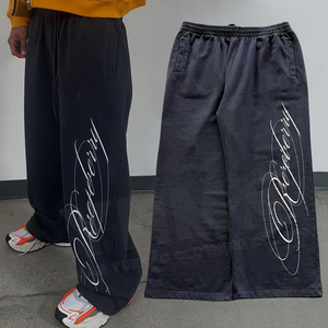 <span class=keywords><strong>Pantaloni</strong></span> da Jogging Personalizzati in Cotone French Terry 500gsm, Oversize Vintage a Gamba Larga, Stile Baggy, Lavaggio Acido, <span class=keywords><strong>Pantaloni</strong></span> a Zampa d'Elefante per Uomo - Product Image 1