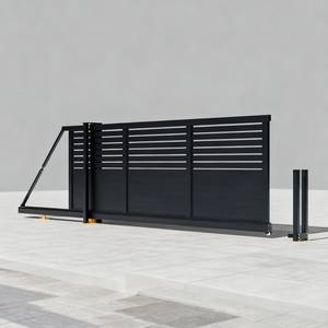 Portail coulissant en aluminium gris foncé noir, design de panneau horizontal à demi-grille, personnalisé, sans rail, suspension, entrée, allée - Product Image 1