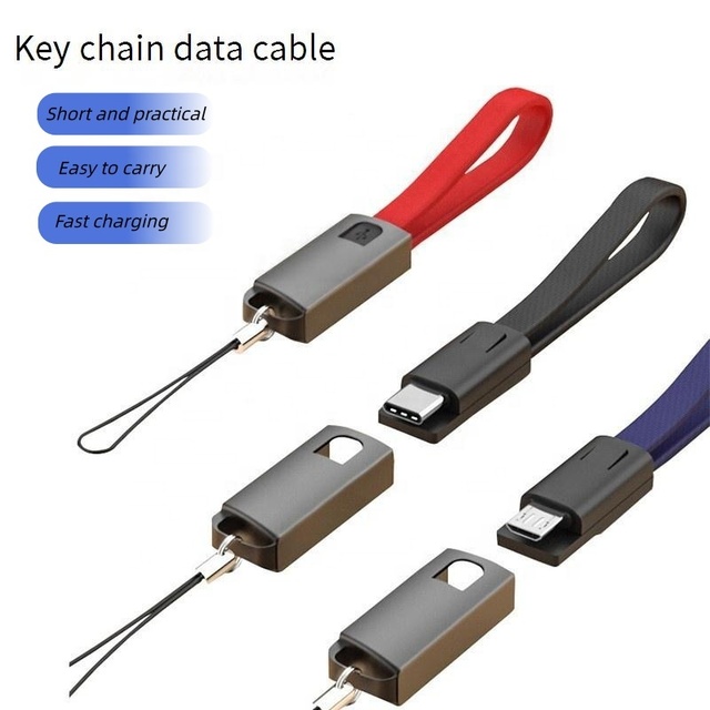 Premium Keychain Lanyard Type C Charger Cable Durable Nylon Braided Keychain Type C Fast Charging Cable for Phone and Power Bank