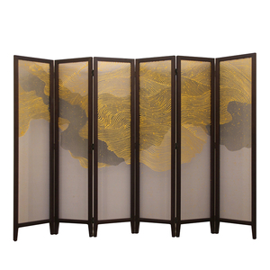 Cloison pliante <span class=keywords><strong>et</strong></span> mobile en Georgette semi-transparente peinte à la main en <span class=keywords><strong>bois</strong></span> massif simple pour salon - Product Image 6