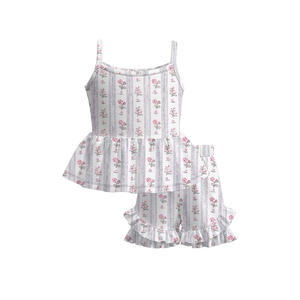 GSSO3534 Conjunto de verano personalizado para niña pequeña con estampado de flores, conjunto infantil sin mangas para niña, venta al por mayor - Product Image 2