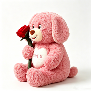 Peluche de perro rosa personalizado, peluche de cachorro con rosa, peluche de cachorro rosa suave - Product Image 3