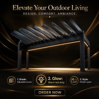 Pergola motorisée en alliage d'aluminium, pare-soleil extérieur, abri contre la pluie, télécommande intelligente, rideau enrouleur coupe-vent, bande LED