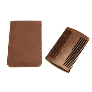 Black gold sandalwood double-sided wide tooth beard comb with logo