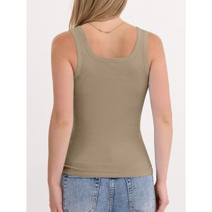 ANRABESS Women's Ribbed Tank Top Built In <b>Bra</b> Scoop Neck Sleeveless Fitted Casual Summer Top Breathable Knitted Wear - Product Image 5