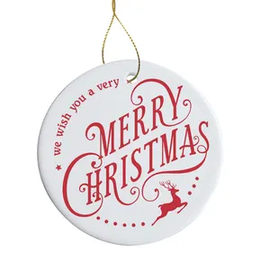 Outdoor christmas tree decorations ornaments 2020 blank sublimation ceramic round pendant supplier