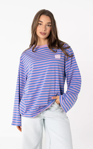 Camicia <span class=keywords><strong>Oversize</strong></span> a Righe in Cotone per <span class=keywords><strong>Donna</strong></span> - Top Blu Lilla a Maniche Lunghe Vestibilità Comoda, OEM/ODM da Fabbrica di <span class=keywords><strong>Abbigliamento</strong></span> Cinese - Product Image 5