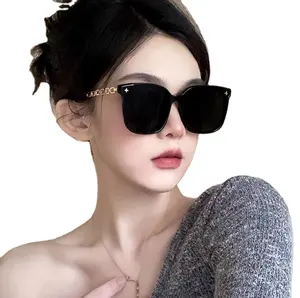 High-End Sunglasses For Women Showing A Small Face 2024 New Chain-Leg Star Black Sunglasses Big Face Slimming
