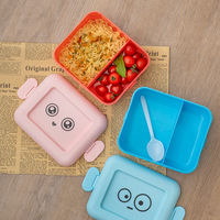 Boîte à lunch portable créative à 2 compartiments carrés de qualité alimentaire, design mignon, en plastique, utilisable au micro-ondes, boîte à bento pour aliments