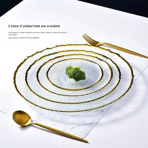 Platos de cristal con borde dorado para fiestas en restaurantes, platos de cristal con rayas, plato transparente para ensalada occidental, plato para la cena - Product Image 4