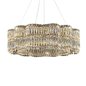 Lustre en cristal de haute qualité éclairage moderne doré rond Lustre Residencial Highrise lampe E26 Base Rectangle formes ovales - Product Image 1