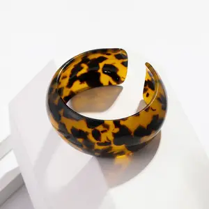 Brazalete de concha de tortuga de ácido acético, brazalete abierto, pulseras gruesas de acrílico con estampado de leopardo