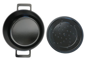 Casserole <span class=keywords><strong>en</strong></span> fonte émaillée noire mate, 27 cm, 5,4 L, faitout pour la cuisine à domicile, compatible gaz, induction et plaque électrique. - Product Image 5