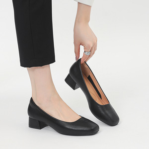 <span class=keywords><strong>Zapatos</strong></span> <span class=keywords><strong>de</strong></span> Trabajo Profesionales para Azafatas, Negros, Tacón Medio, Punta Cuadrada, Suela Suave, Cómodos, Sin Cordones, Aumentan la Estatura - Product Image 2