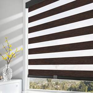 Persianas Enrollables Opacas a Medida, sin Perforación, Color Marrón Oscuro, Tela de Doble Capa, Persianas Zebra Manuales para Oficina, para Ventana - Product Image 4