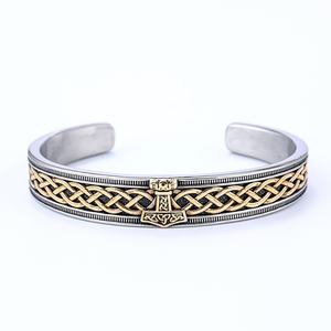 Brazalete Vikingo de la Serie de Runas Vikingas, Martillo de Thor, Nudo Irlandés, Brazalete Vikingo Chapado en Oro, Nudo Celta Irlandés Nórdico Personalizado - Product Image 1