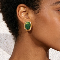 Pendientes POWELL de Acero Inoxidable Chapados en Oro de 18k, Resistentes al Agua, Antideslustre, con Resina, Corazón de Mármol y Perla, Joyería al por Mayor