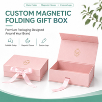 Boîte cadeau magnétique pliable rose personnalisée avec ruban, emballage en papier rigide recyclable, logo pour cosmétiques, bijoux, cadeaux, OEM, ODM
