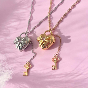 Women Gift Gold Plated Custom Jewelry Lock Key <b>Heart</b> Shape Photo Picture Open <b>Locket</b> Charm Necklace - Product Image 2