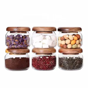Household Seasoning Jar Kitchen Refrigerator Storage Bottles Glass Spice Jars with Bamboo Lid