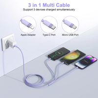 TKT 3-en-1 3A Charge Rapide Multi-USB Type-C Câble Micro USB avec pour Adaptateur pour Ordinateurs