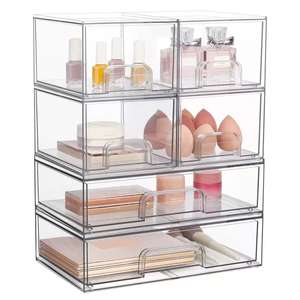 Boîte à bijoux moderne transparente en PET pour coiffeuse, rangement de bureau, multifonction, portable, pour produits de soin, empilable VT-2025 - Product Image 1
