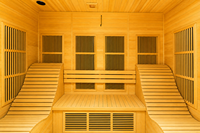Ruang Sauna Inframerah Kayu Hemlock 3 Orang Langsung dari Pabrik, 2 Kursi Santai, Pemanas Serat Karbon, EMF Rendah, Spektrum Penuh, Spa Rumah Dalam Ruangan
