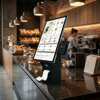 Terminal de commande automatique mural de 24 pouces avec lecteur de code QR, imprimante, écran intelligent 2K FHD à écran partagé pour restaurant, café, commerce de détail