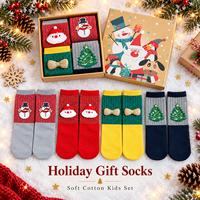4 paires de chaussettes de Noël pour enfants, coffret cadeau, chaussettes en coton doux, ensemble de chaussettes de Noël à motifs de dessins animés pour garçons et filles, cadeaux de Noël
