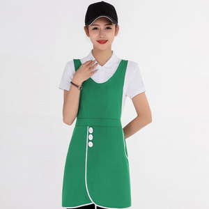 Green Polyester <b>Kitchen</b> <b>Apron</b> With White Buttons For Restaurant Bar Staff Uniforms - Product Image 1