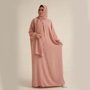 सुपर कम कीमत मामूली कस्टम लंबी प्रार्थना पोशाक सादे Abaya महिलाओं मुस्लिम पोशाक Jilbab संलग्न हिजाब जाज क्रेप हूडि Abaya