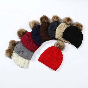 Thick Warm <b>Winter</b> <b>Women</b> Trendy <b>Hat</b> Knitted Fur Poms Beanies Label Fedora Luxury Cable Slouchy Skull Caps Fashion Leisure Beanie - Product Image 1