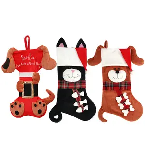 クリスマスデコレーション動物ソックスクリスマスツリーペンダント漫画猫と犬のキャンディーバッグフェルトストッキング