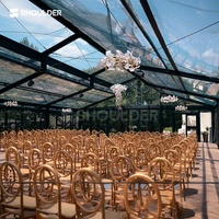 Tente de mariage d'extérieur de luxe transparente pour 200 à 500 personnes, structure en aluminium noir et verre, pour cérémonies et événements