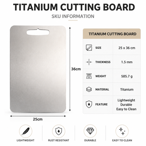 Planche à découper en titane pur 10x15cm, antibactérienne, pour équipement de camping, compatible avec les casseroles empilables, planche de camping en titane - Product Image 2