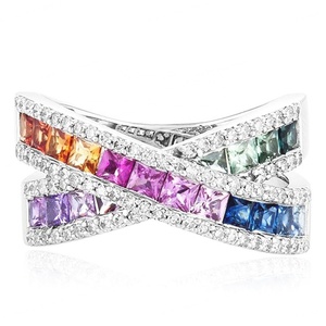 Bague en argent sterling 925 avec design de croix en pierres précieuses colorées plaquées rhodium, bague de mariage - Product Image 1