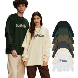 Serigrafiado gráfico de gran tamaño fabricante de algodón de peso pesado para hombre Camiseta lisa personalizada de doble capa Camiseta de manga larga - Product Image 2