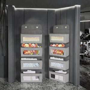 <b>Wall</b> <b>Mount</b> Living Room Door Closet Organizer 4 Large Pockets Clear Window Polyester Material Foldable <b>Storage</b> Bag - Product Image 2